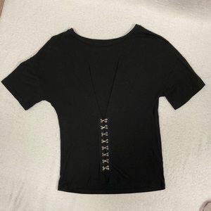 Top shop black tee corset look hook front size 2